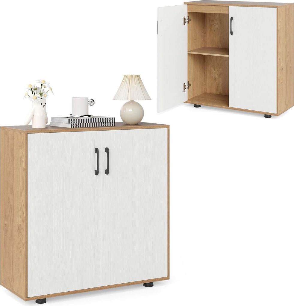 KOMFOTTEU Buffetschrank mit 2 Türen, Sideboard mit verstellbarem Stand, Küchenschrank mit Kippsicherung, Küchekommode Aufbewahrungsschrank für ...