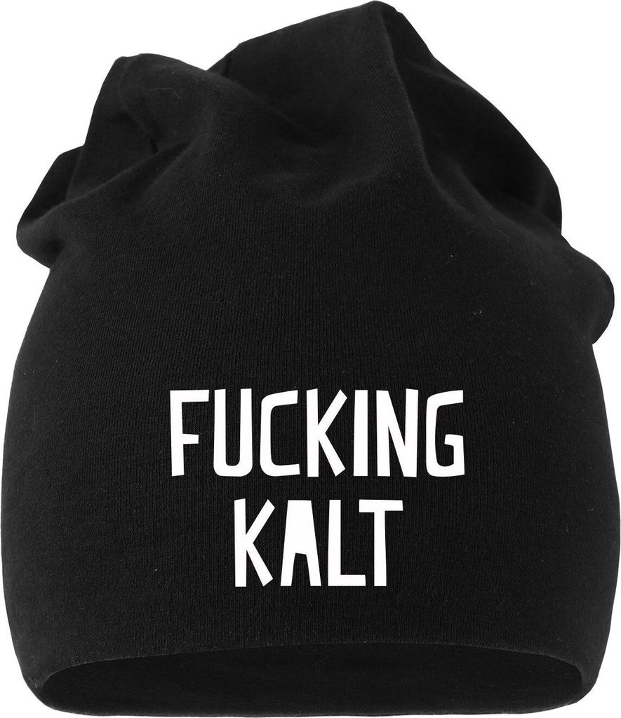 Jersey Beanie Fucking Kalt Spruch Mütze bedruckt Herren Damen Moonworks schwarz unisize
