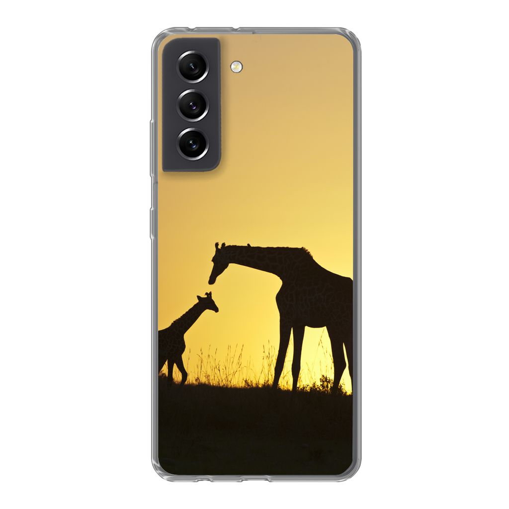 MuchoWow Handyhülle Schutzhülle Hülle für Samsung Galaxy S21 FE Giraffe - Scherenschnitt - Kalb Silikon Softcase Handy Hülle - Mobiltelefonh...