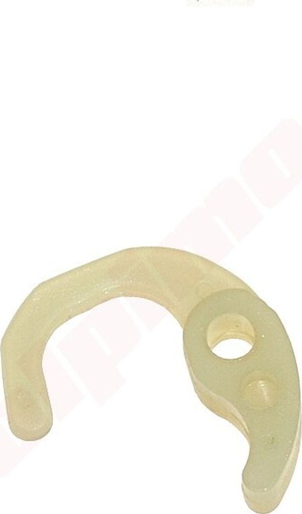 A close-up studio shot of a cream-colored plastic starter pawl.
