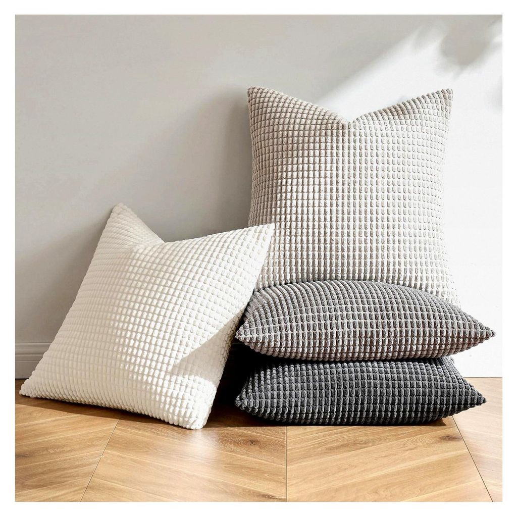 Kissenbezug 40x40 cm 4er Set Graue Serie Dekorative Kordsamt Kissenbezüge für Sofa und Couch