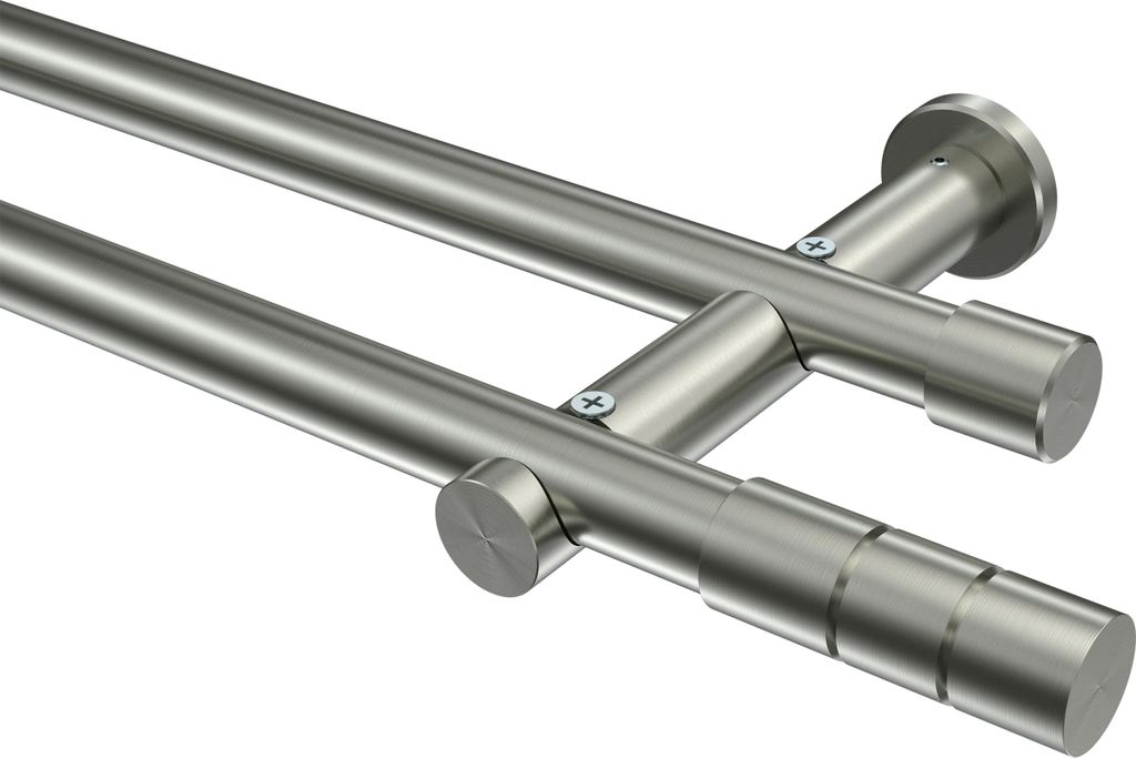 Interdeco Gardinenstange / Vorhangstange Edelstahl-Optik, Typ Platon Elanto (Rillenzylinder) ohne Ringe, 20 mm Ø 2-läufig, 100 cm