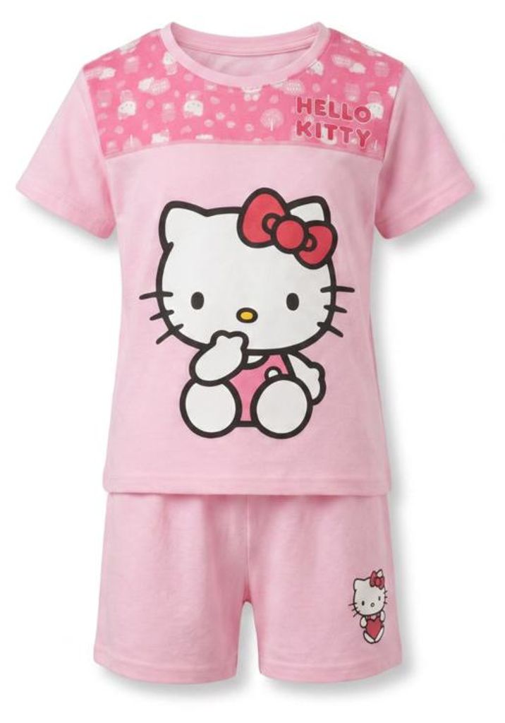 Hello Kitty Kinder Mädchen Schlafanzug Pyjama Shirt Shorts - Rosa, 104