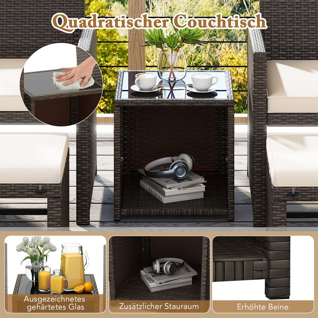 COSTWAY 5er Set Rattan Möbel Balkonset Gartenmöbel mit Produktbild 4