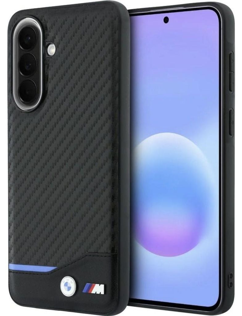 Coque BMW Galaxy A57 aspect carbone noir avec logo Image du produit 