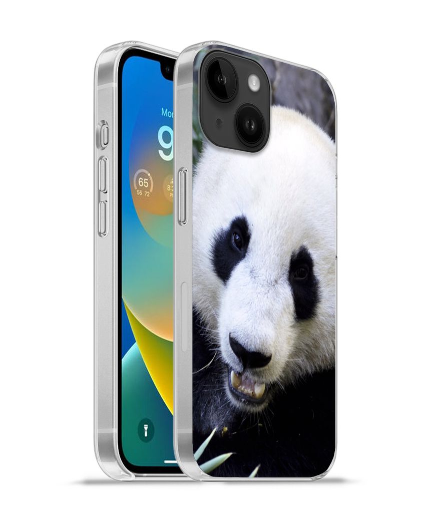 MuchoWow Handyhülle Schutzhülle Hülle für Apple iPhone 14 - Softcase Panda - Tier - Blätter Silikon Softcase Handy Hülle - Mobiltelefonhülle