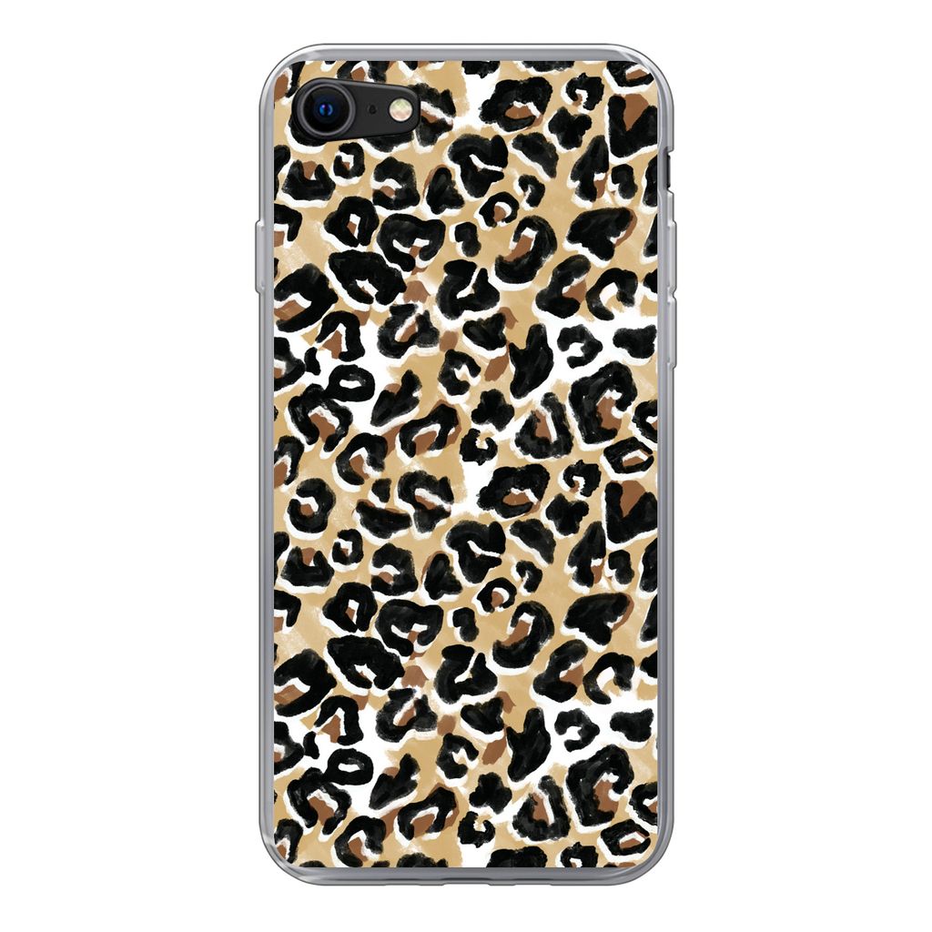 MuchoWow Handyhülle Schutzhülle Hülle für iPhone 7 Tierdruck - Panther - Braun - Aquarell Silikon Softcase Handy Hülle - Kartenhalter