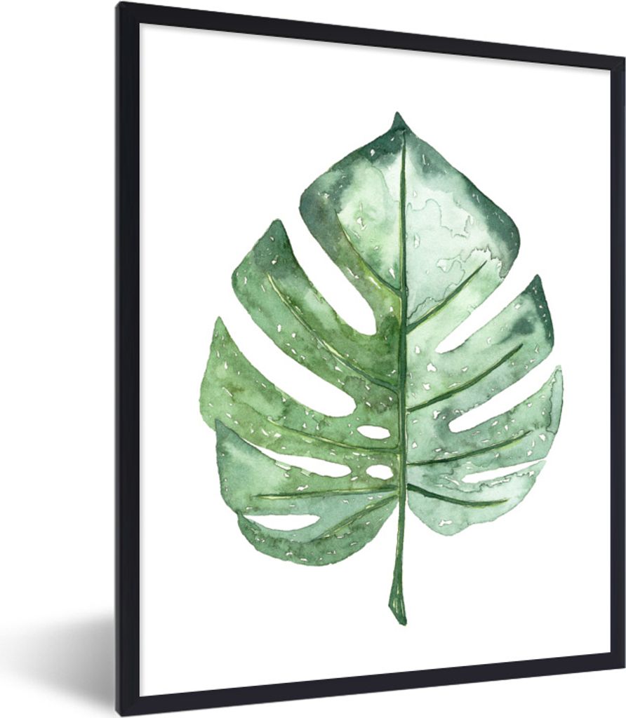 MuchoWow MuchoWow Gerahmtes Poster Aquarell - Monstera - Blatt 30x40 cm - Poster mit zchwarzem Bilderrahmen - Wanddeko - Kunstdrucke