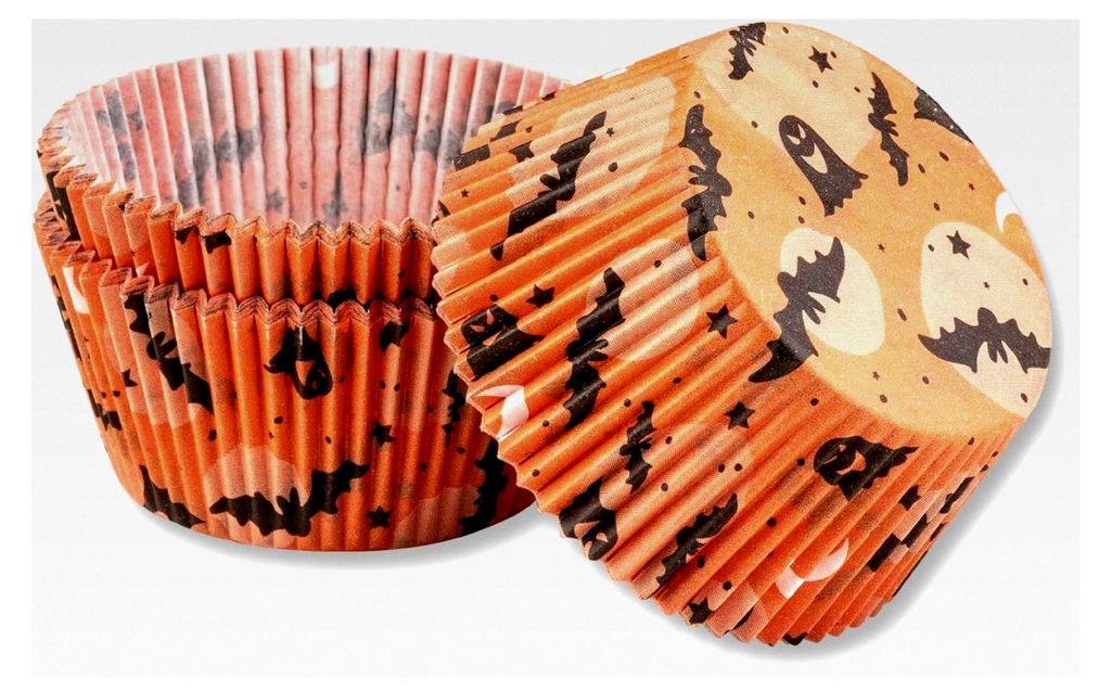 Muffinförmchen für Halloween – 50 Stück, gewellte Backförmchen, bunt,, aus Deutschland, Orange