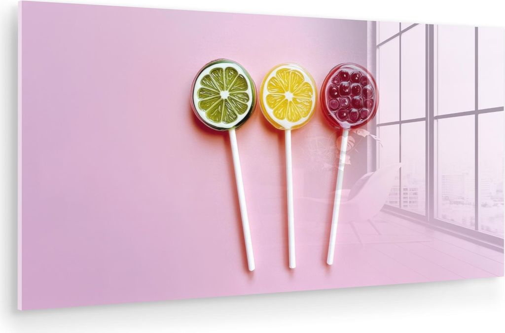 MuchoWow Glasbilder - Bilder auf Wandbild - Foto auf Glas Lollipop - Bonbon - Zitrusfrucht 120x60 cm Wanddekoration aus Glas - Acrylglasbild - Acry...