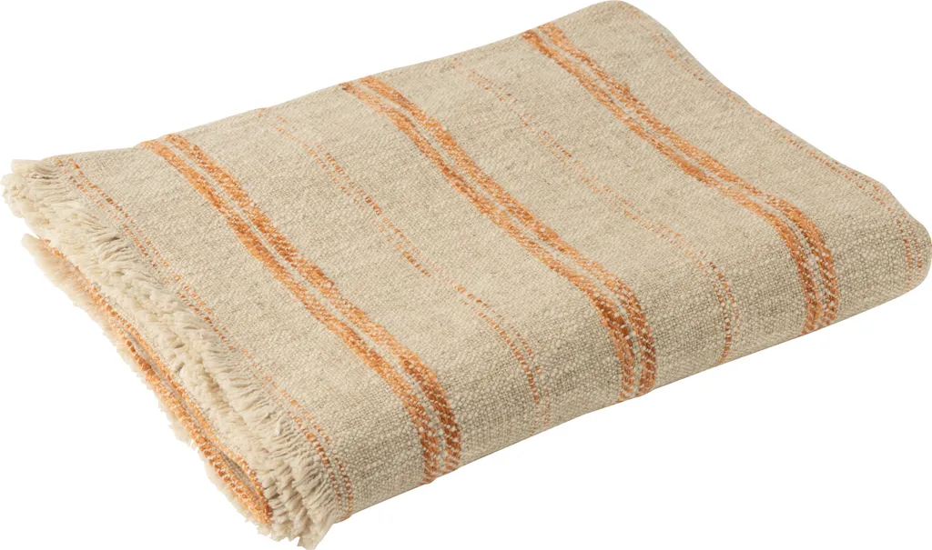 Couverture Jeté de Canapé J-Line 130x170 Coton Beige et Rouille