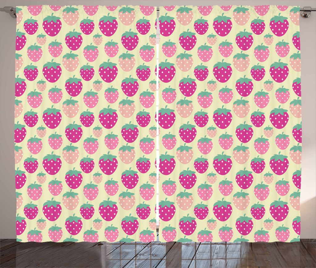 ABAKUHAUS Erdbeere Rustikaler Gardine, Rosa Schatten Früchte, Schlafzimmer Kräuselband Vorhang mit Schlaufen und Haken, 280 x 245 cm, Pale Green ...