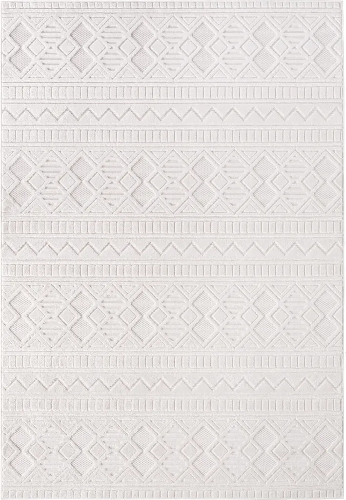 Teppium Tapis Indoor Outdoor 160x230 cm Crème au Design Vintage 3D
