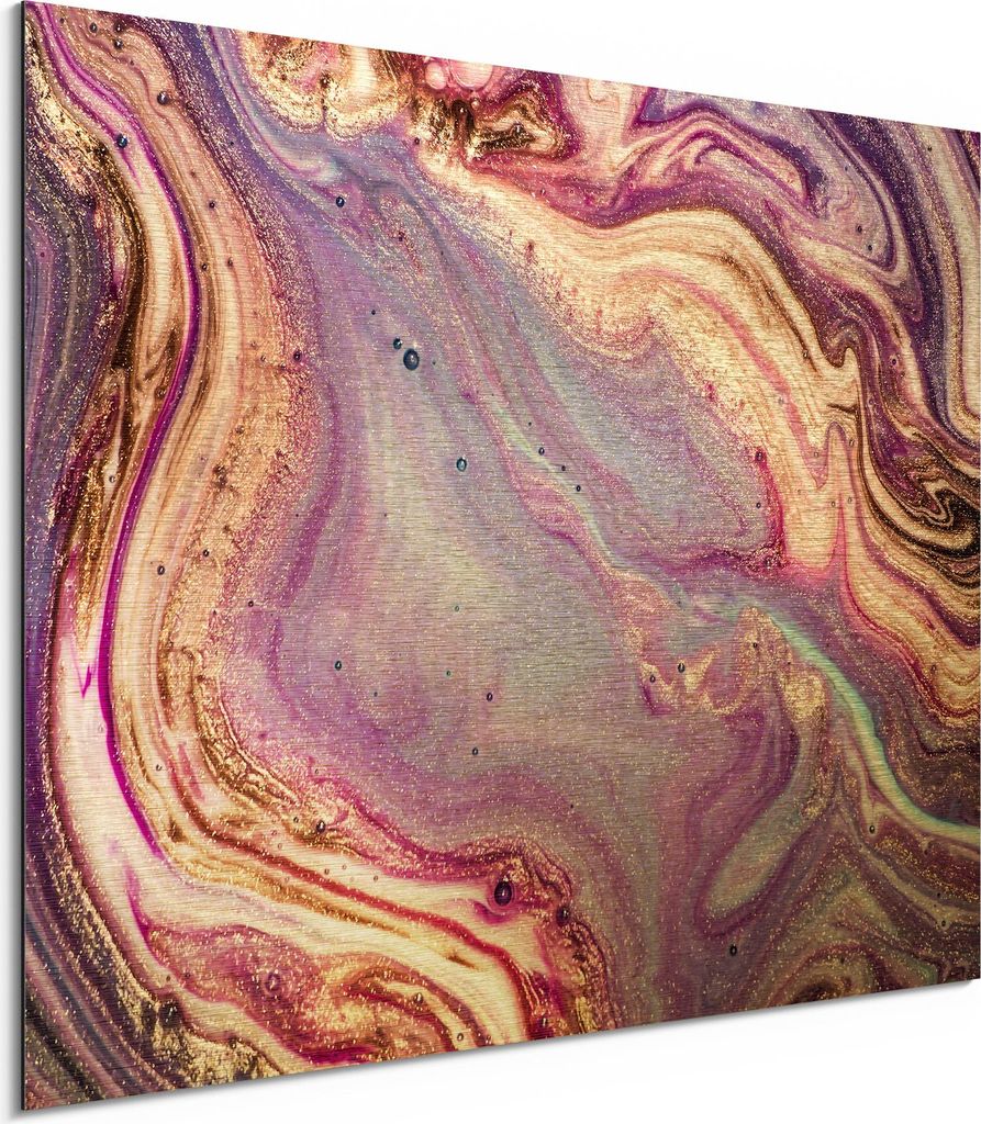 DEQORI Alu-Dibond Bild Gold 40x30 cm 'Lebhaftes Paisleymuster' Wandbild Metall dünn