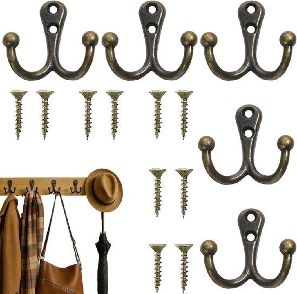 Lot de 5 patères à double crochet bronze vintage avec vis de fixation