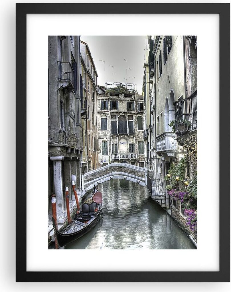 Gerahmtes Poster - Schwarzer Rahmen - Venedig Brücke Wasser - 30x40 cm - Wand Bild - Wanddeko - Wandbilder - Kunstposter - Wandposter - Bilderrahm...