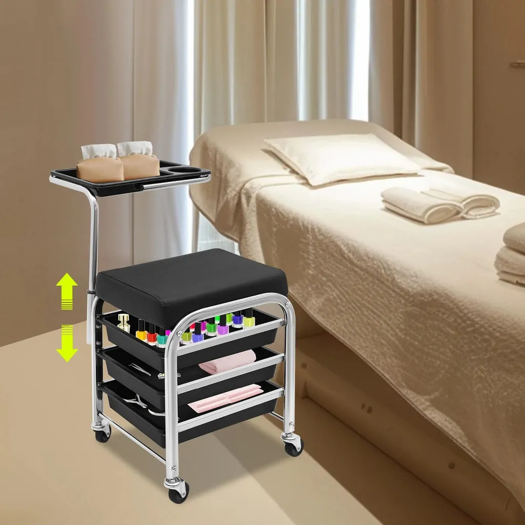 Desserte de salon esthétique à roulettes avec support outils ajustable - 8