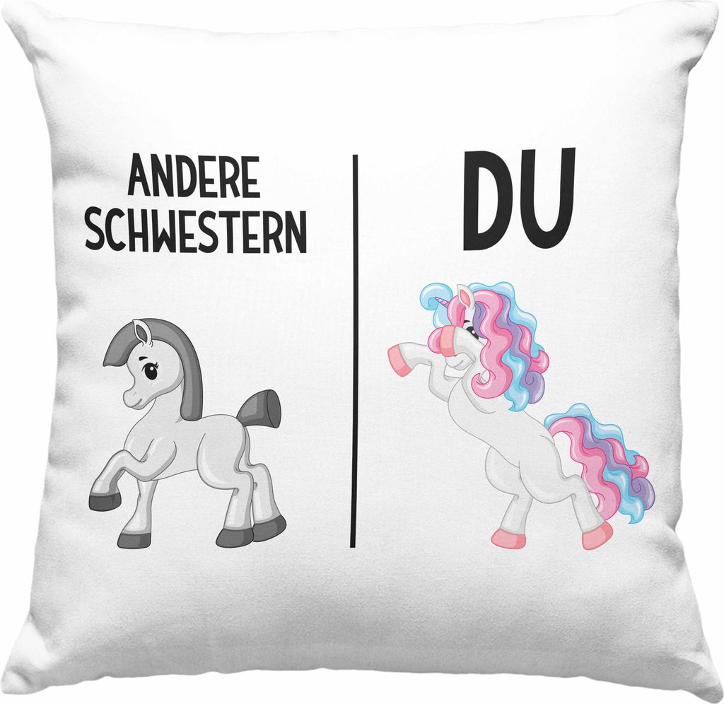 Trendation - Schwester Geschenk Geburtstag Deko-Kissen mit Füllung 40x40 Geschenkideen Deko-Kissen mit Füllung 40x40n mit Spruch für Beste Schwe...