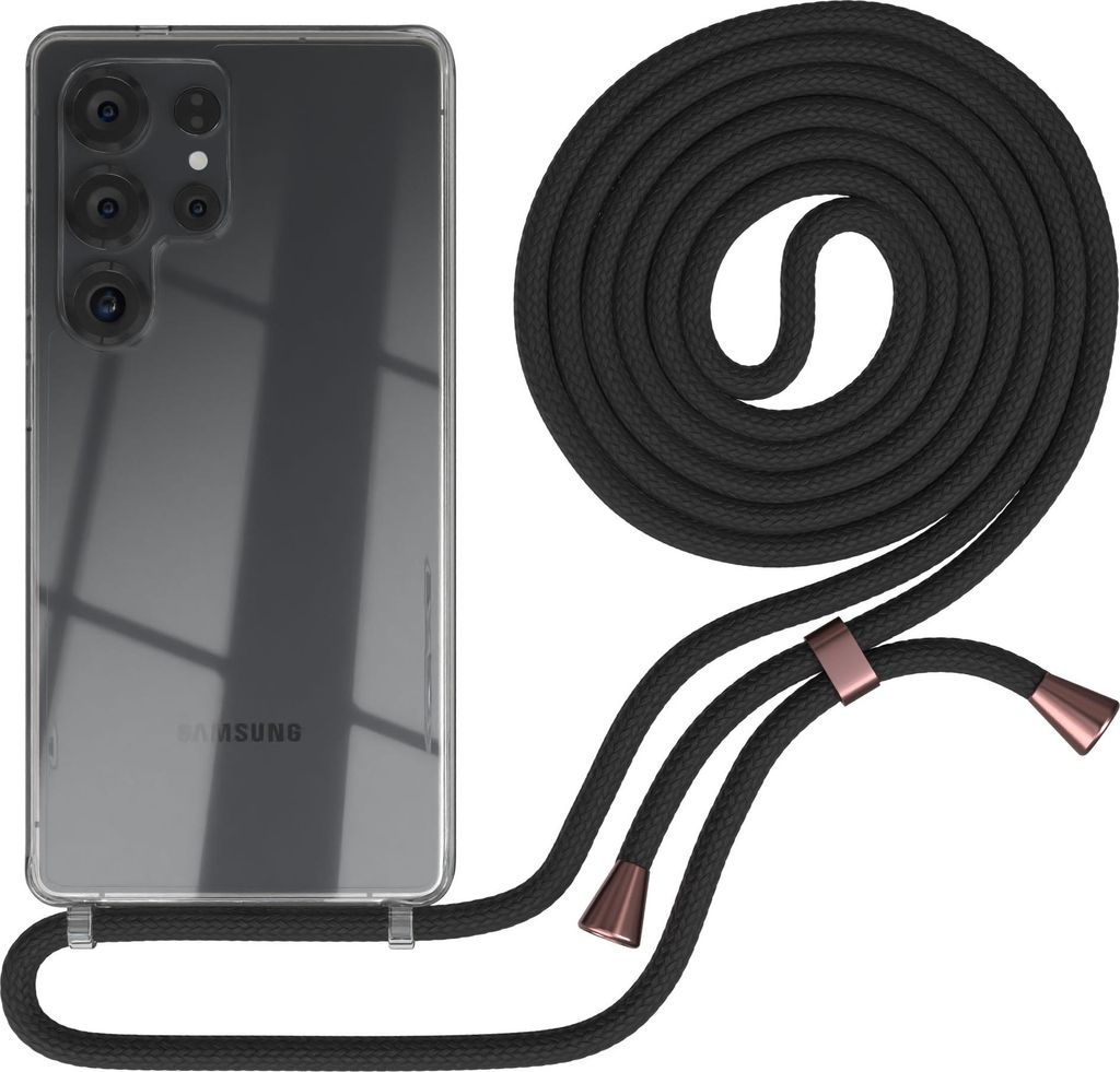 EAZY CASE Handykette mit Hülle für Samsung Galaxy S25 Ultra Backcover Handykette, zum Umhängen in Schwarz