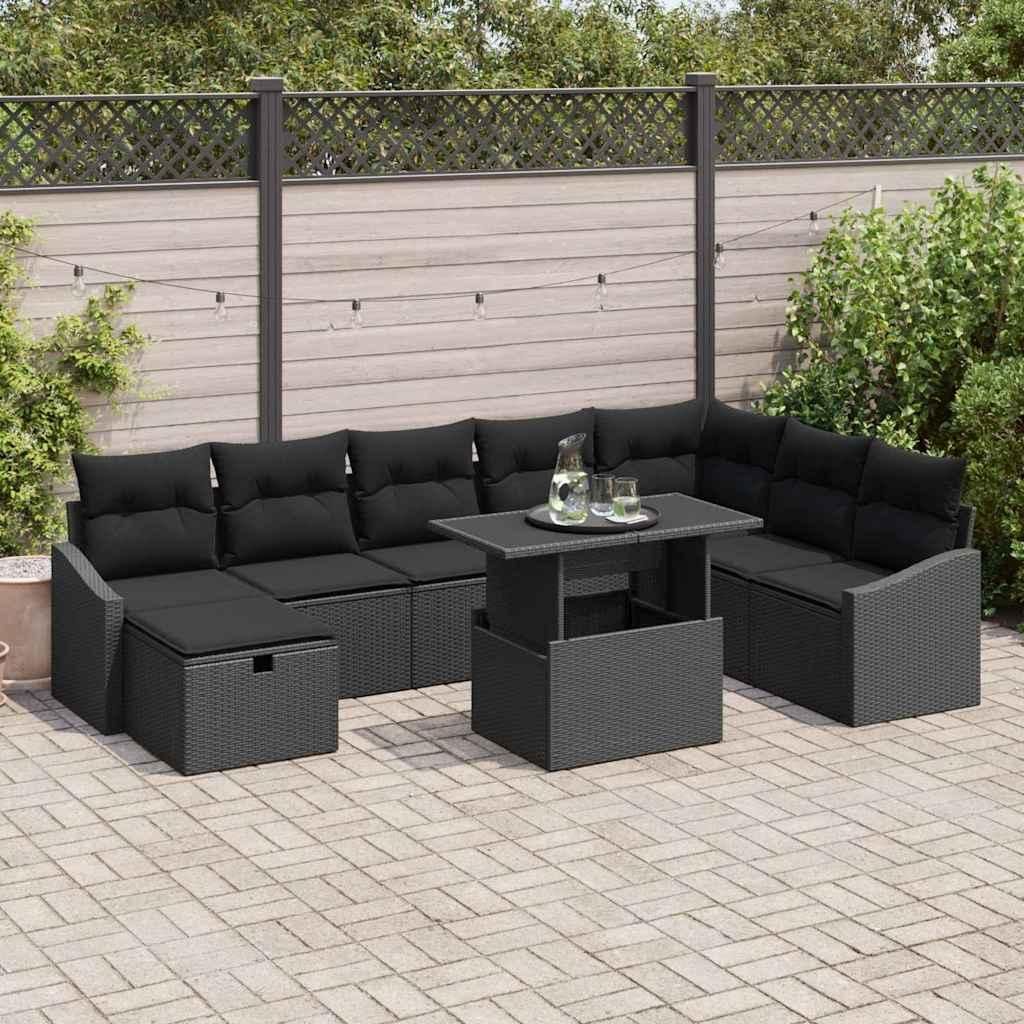 Maison Exclusive - Garten-Sofa-Set mit Kissen 9 pcs Schwarz Poly Rattan