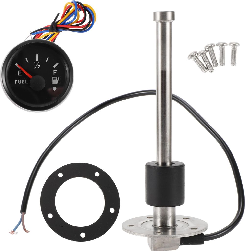 1 Satz Kraftstoff-Sendeinheit und Messgerät-Kit 6,89" Länge Boot Kraftstoff-Sendeinheit Marine Kraftstoff-Sender-Einheit Schwarz Silber Ton Metal...