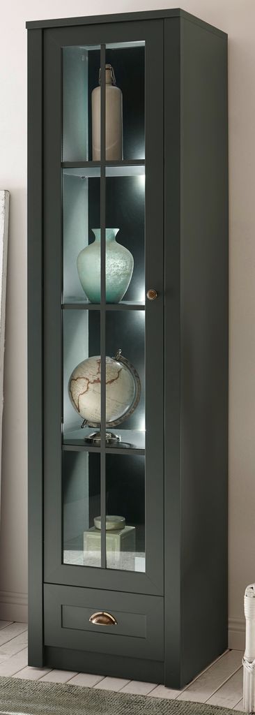 Vitrine "Forres" grün Landhaus Wohn- und Esszimmer Vitrinenschrank 50 x 197 cm