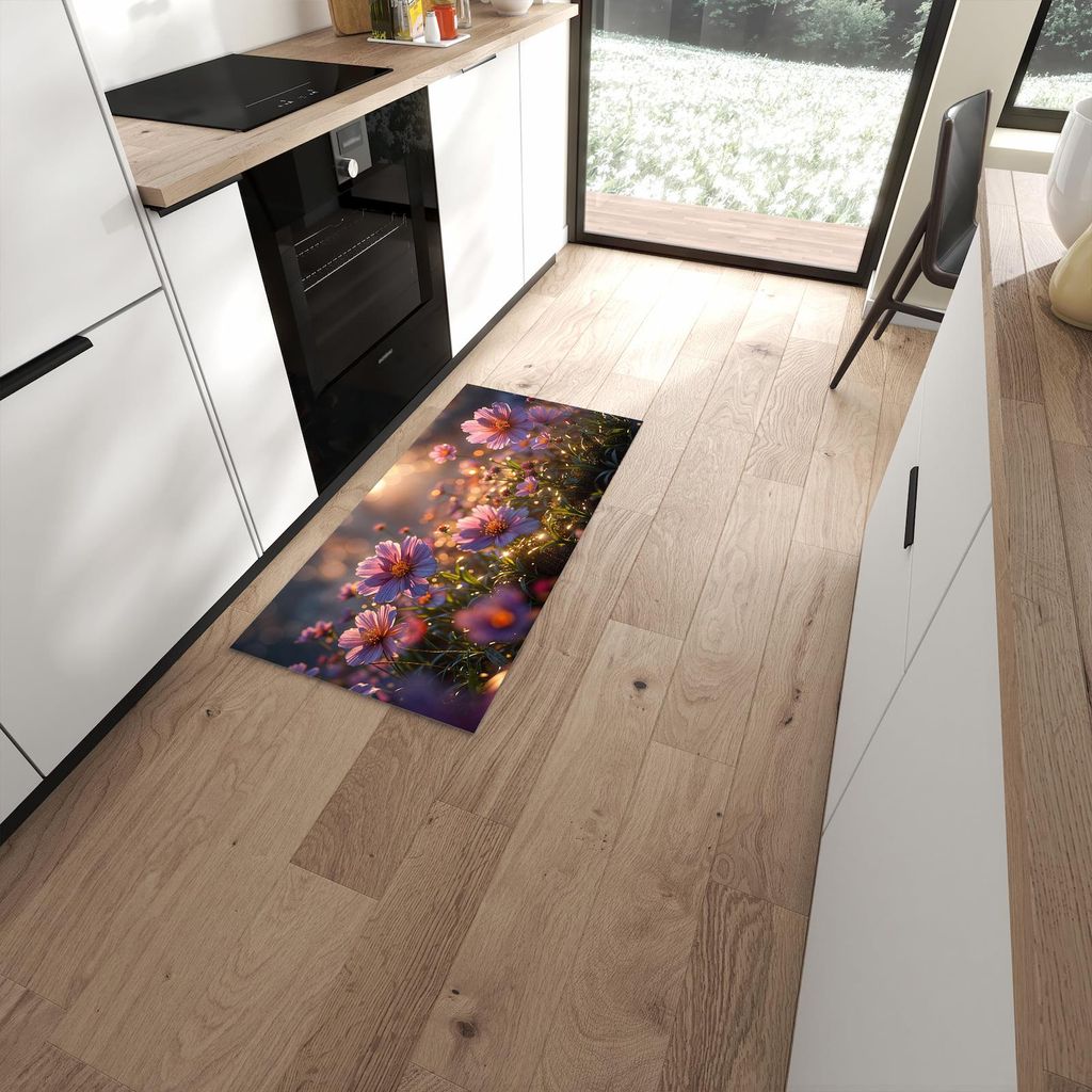 Küchenteppich 60x120cm rutschfest & abwischbar PVC Läufer - Blumenwiesebei Sonnenaufgang