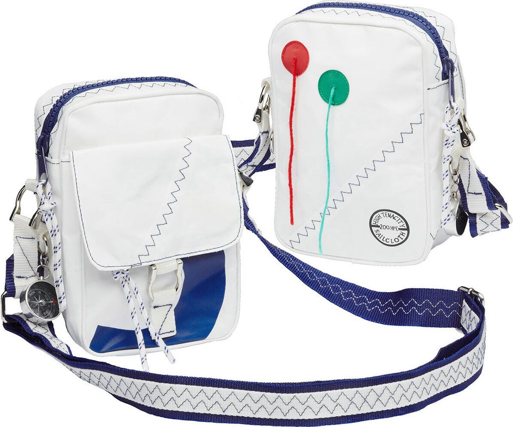 Sea Pearl Schultertasche Weiß/Marineblau aus Segeltuch