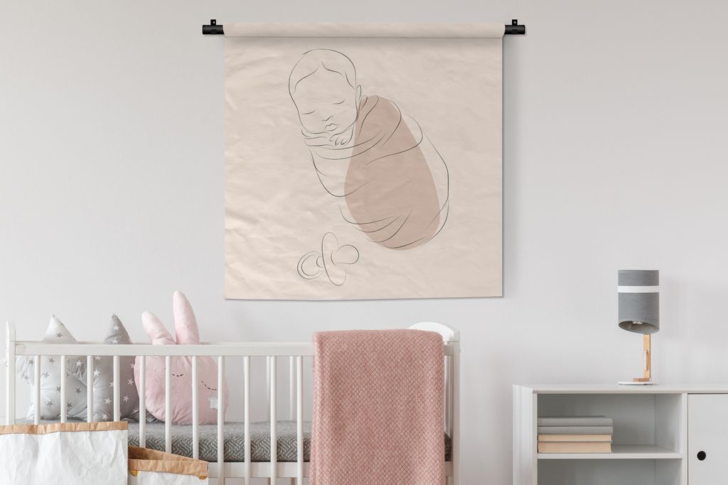 MuchoWow Wandteppich Wandbehang Baby - Kind - Strichzeichnung 90x90 cm Tapisserie Dekoration Wandtuch - Wandaufhänger