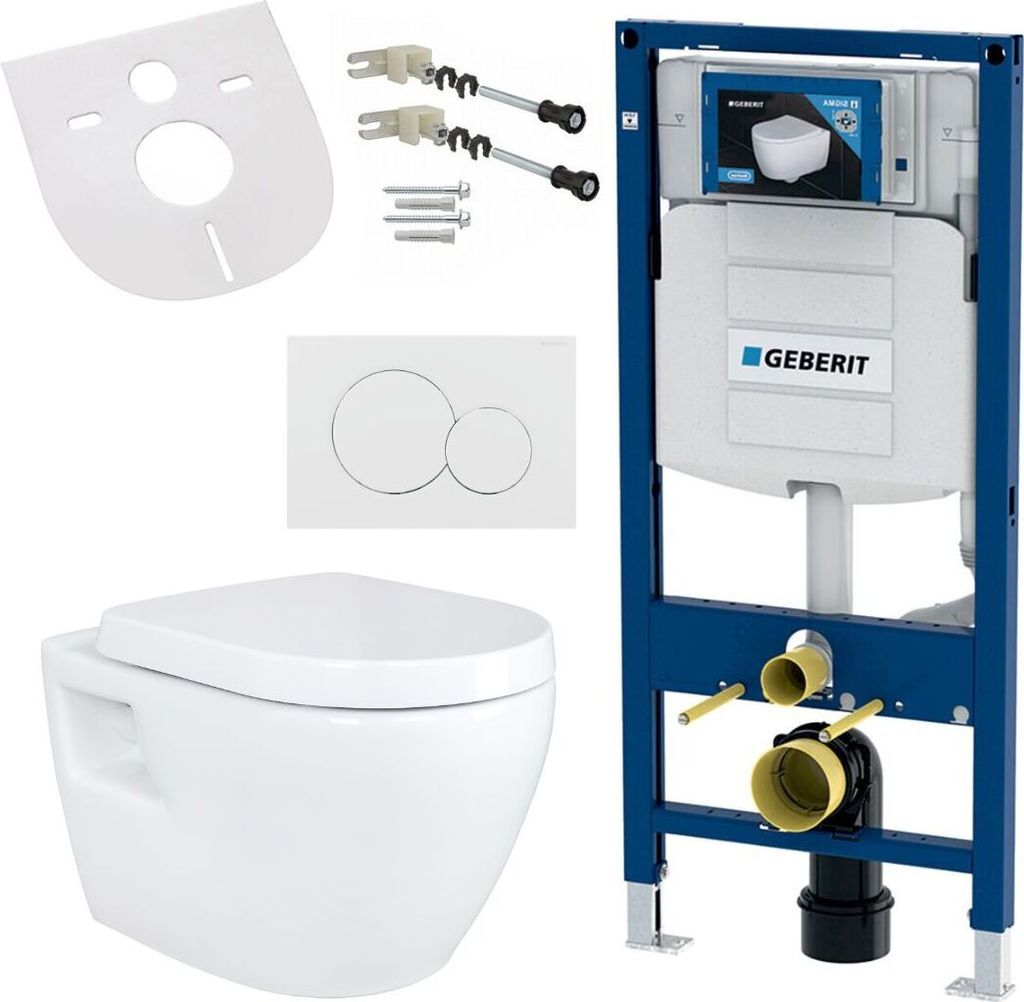 Geberit WC-Komplettset AL5509-SET, mit WC, Vorwandelement, Schallschutz, Betätigungsplatte & Wandankern, für Installationswände oder volle Raumhohe