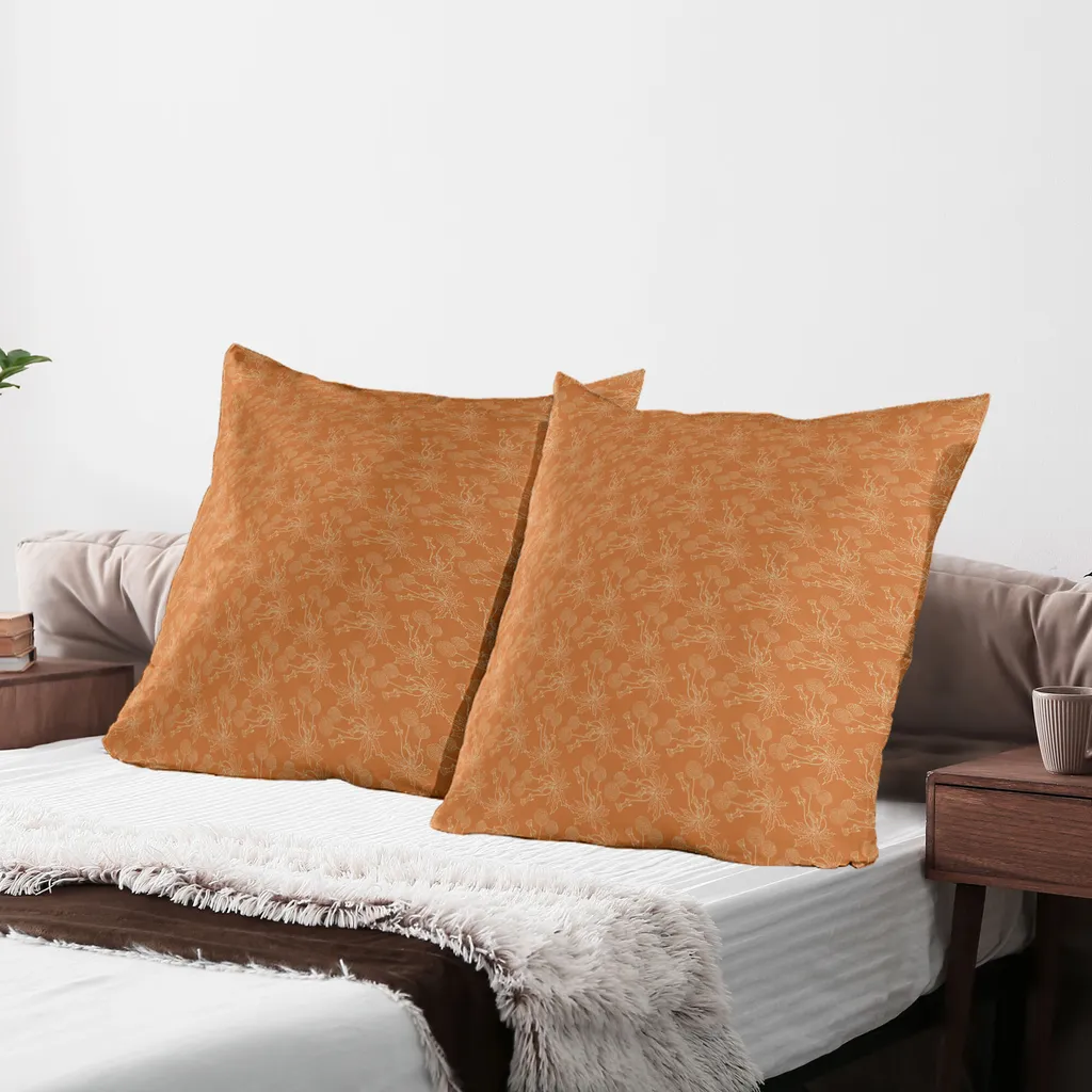 ABAKUHAUS Federa per cuscino arancione bruciato Confezione da 2, silhouette di denti di leone, papaveri e fiori selvatici Arte romantica da giardino, federa decorativa stampata, 80x80 cm, arancione bruciato e bianco - 2