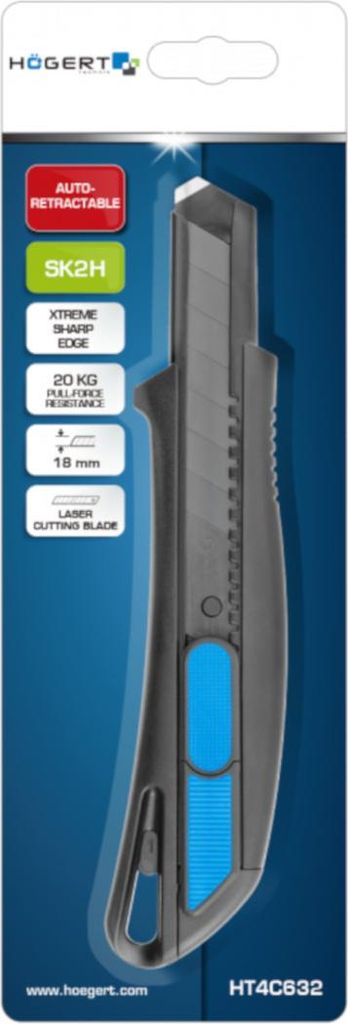 Högert Cuttermesser mit automatischem Klingenrückzug 18 mm, schwarze Klinge