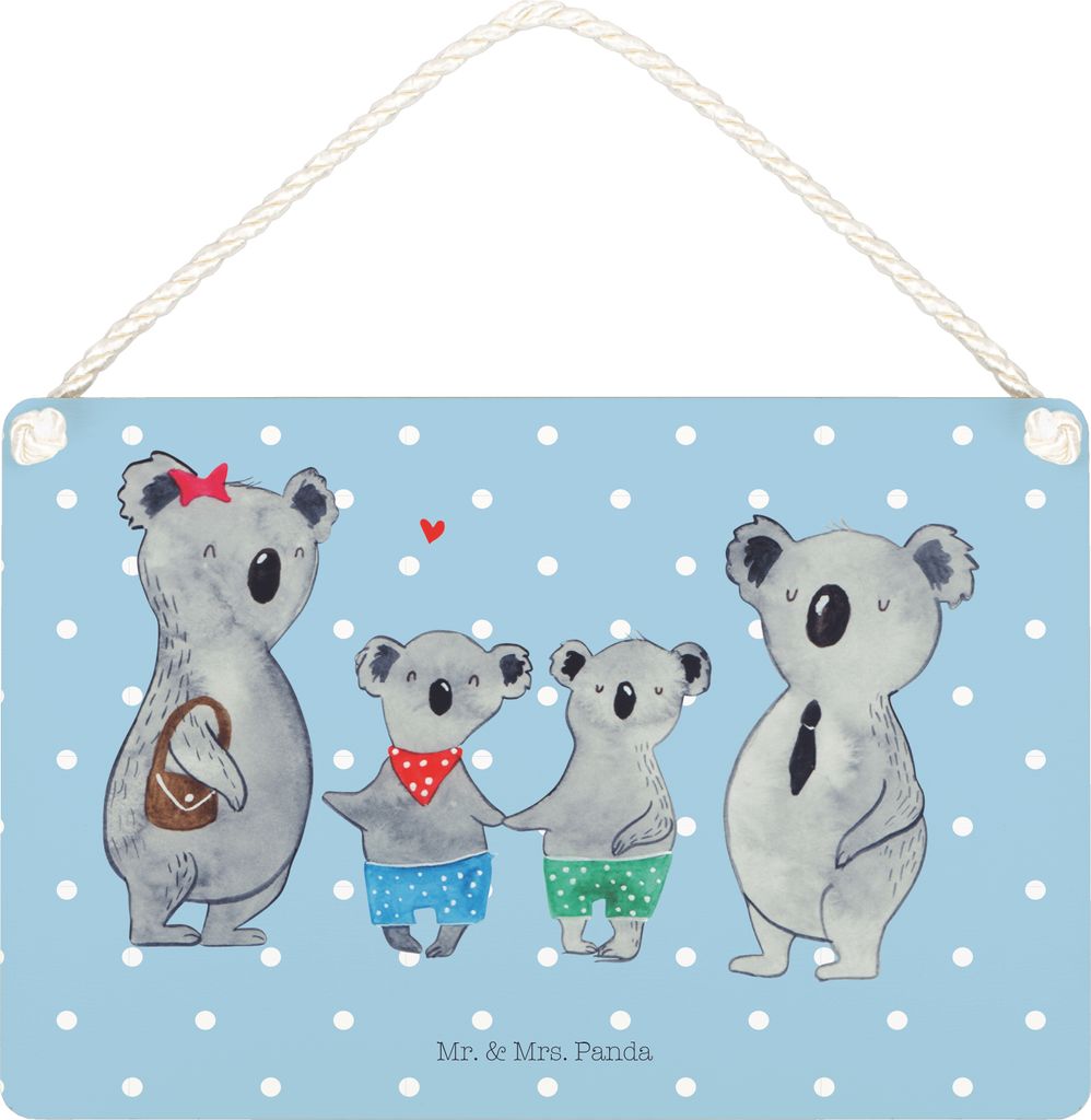 Mr. & Mrs. Panda Schild Koala Familie zwei DIN A5 - Blau Pastell - Geschenk, Wandbild Holz, wandtafel, Koalabär, Türschild, holzbild, Muttertag, ...