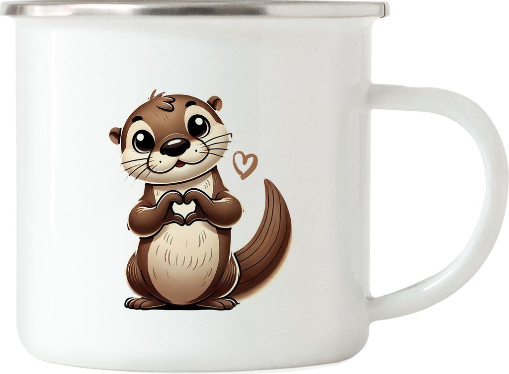Süßes Otter Motiv Emaille-Tasse Charmantes Geschenk für Tierliebhaber und Otterfans