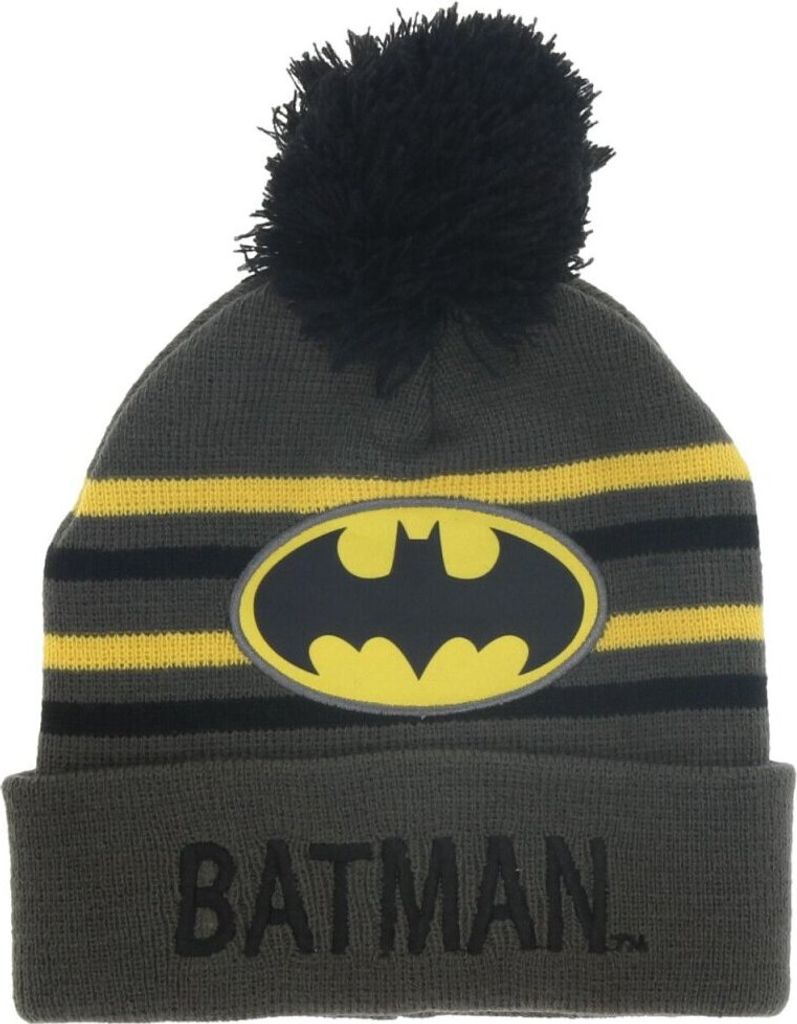 Batman Wintermütze mit Bommel – Coole Onesize Mütze für Kinder Grau