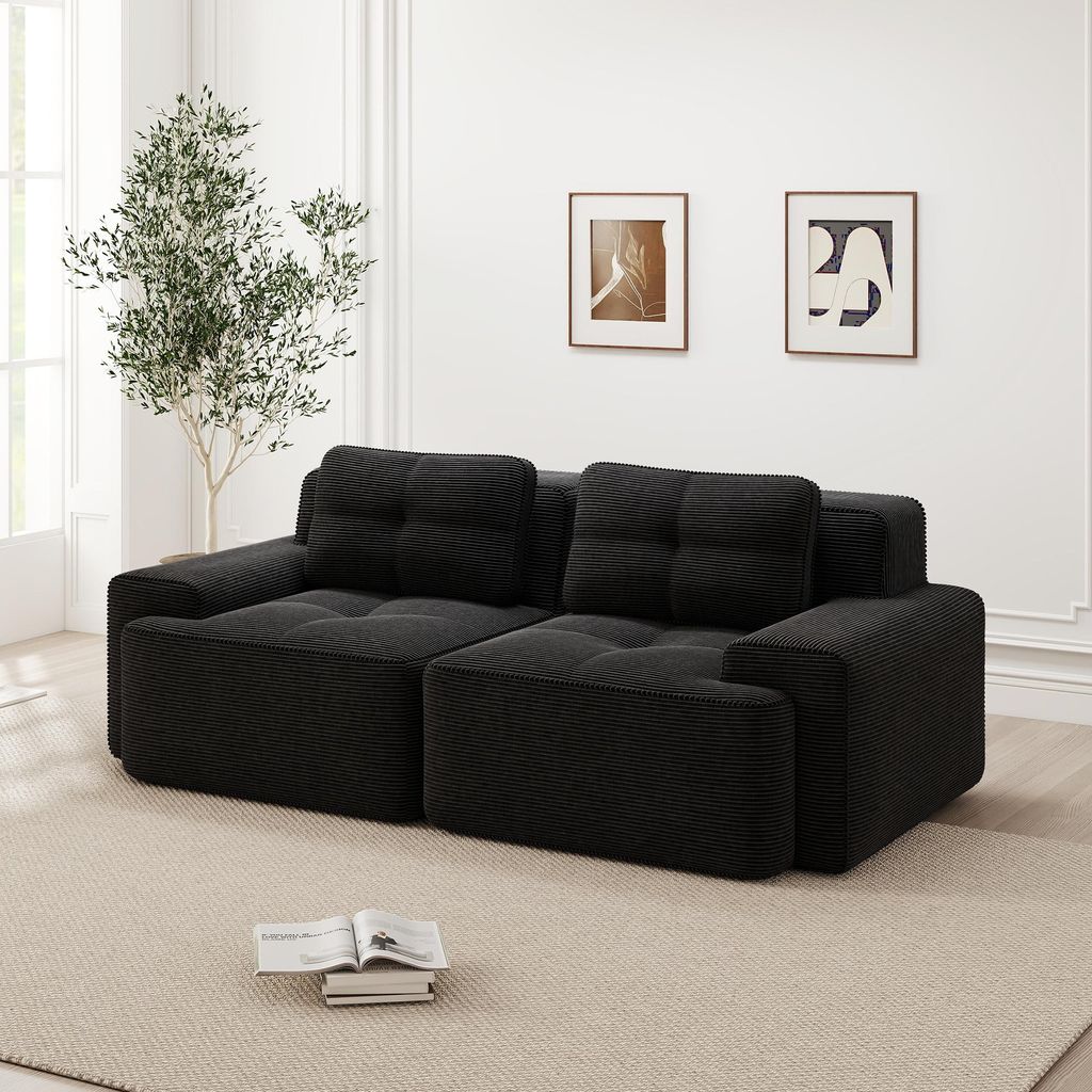 Boneless Modular Sofa, modernes Sofa für Wohnzimmer mit Tiefsitz, bequemes 80% Corduroy-Cloud-Sofa, Loveseat-Kleinsofa, Schlafsofa, Schwarz