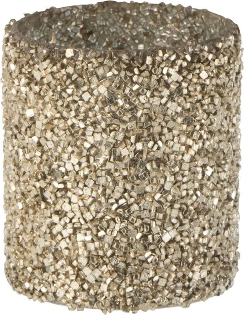 J-Line Porte-bougies Cylindre Or et Perle en Verre Ø 8 cm - Élégance Chic