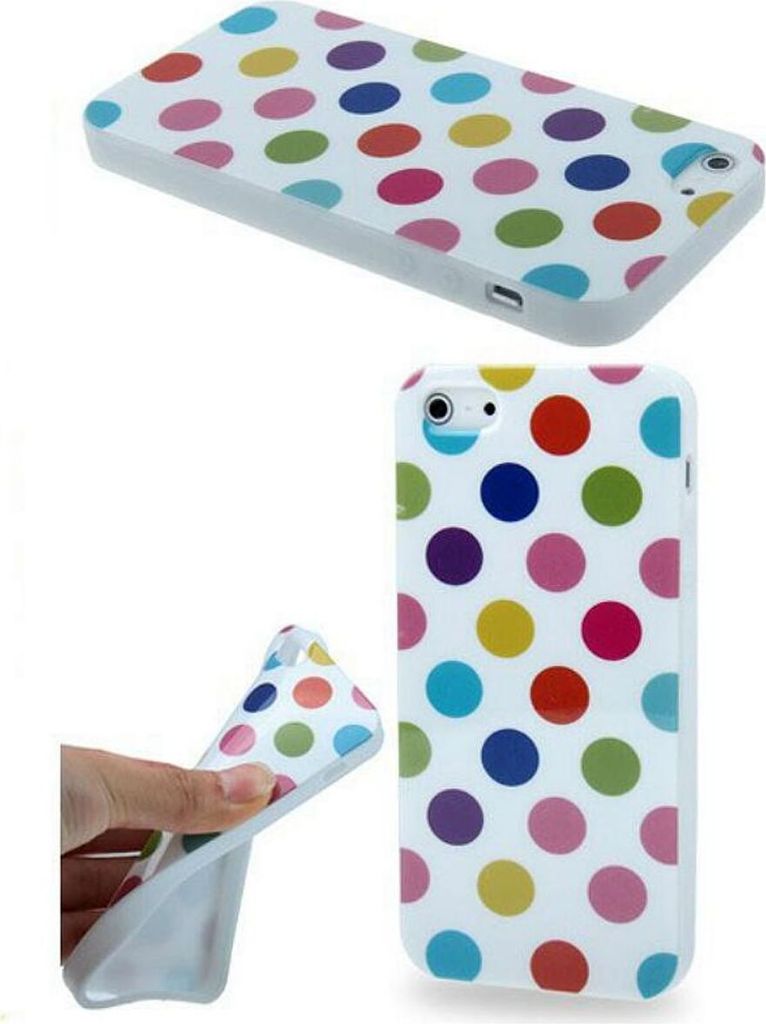 TPU Backcover Hülle gepunktet für Handy Apple iPhone 5 / 5s Weiß mit bunten Punkten