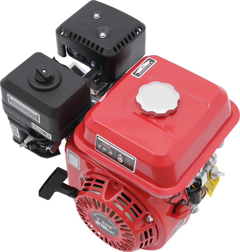 Benzinmotor - Viertakt Einzylinder - Leistung 7,5 PS, Hubraum 212 cm³, Horizontalwelle, Kraftstofftank 3,6 L, Ölvolumen 0,6 L - Rot
