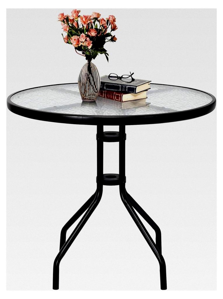 Runder Beistelltisch, Ø70cm Gartentisch aus Metall mit Glasplatte und 43mm Schirmloch, wetterfester Balkontisch, Bistrotisch, Kaffeetisch, Terrass...