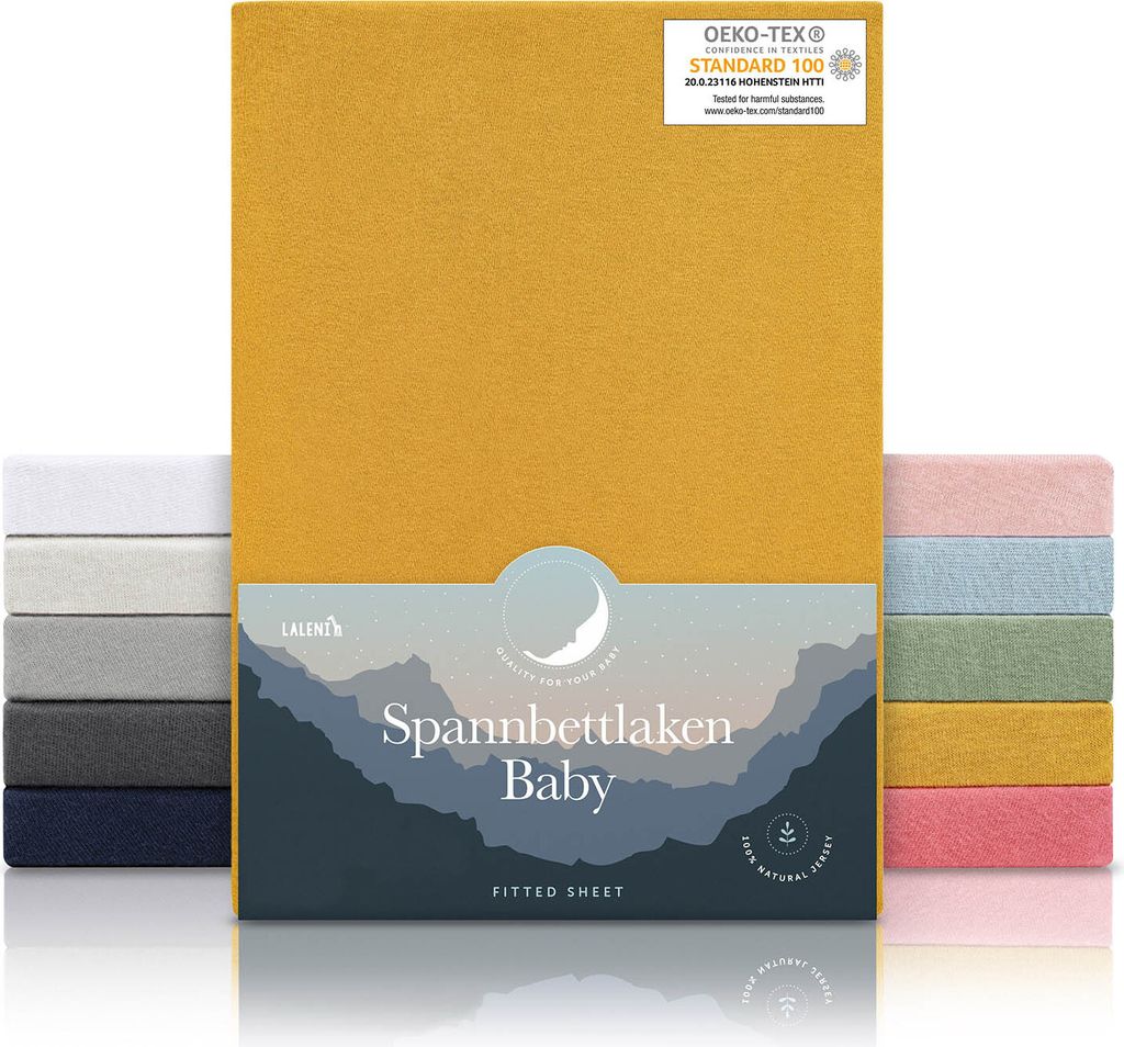 Laleni Spannbettlaken Babybett Kinderbett 60x120-70x140 cm - , 100% Baumwolle, atmungsaktives Spannbetttuch Jersey Baby, 135 g/m², Spicy Mustard -...
