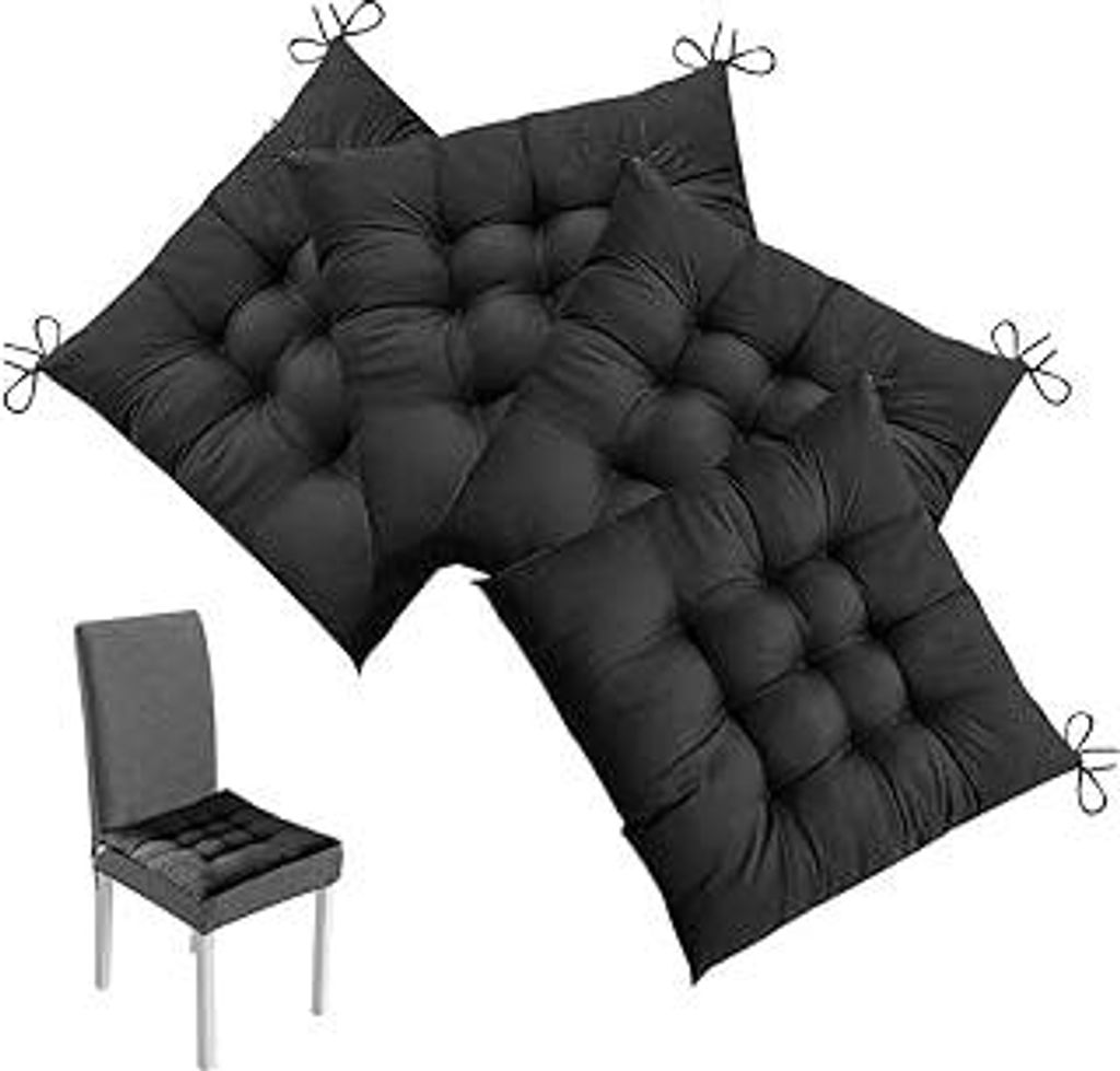 LOMUG Stuhlkissen 4er Set, 40x40 cm Sitzkissen mit Bändern, Sitzpolster Stuhl Esszimmerstuhl Sitzauflage Stuhl Waschbare Stuhlauflage für Bürost...
