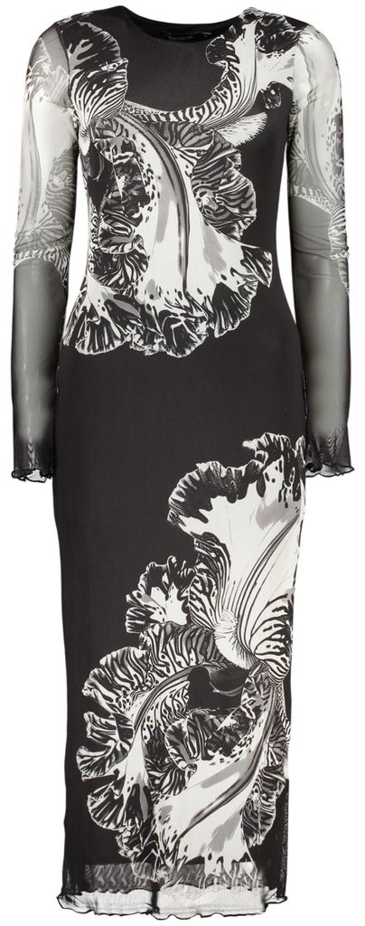 Schwarzes Damenkleid mit Muster und langen Ärmeln entdecken