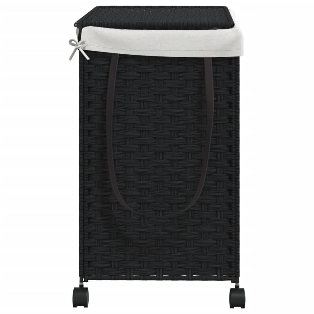 vidaXL Kosz na pranie z kółkami Czarny 60x35x60,5 cm Rattan Zdjęcie produktu 