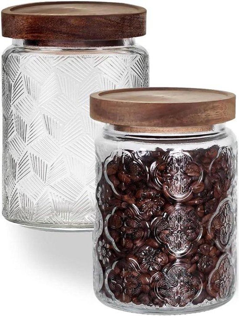 Gläserne Luftdichte Behälter mit Bambusabdeckung für Süßigkeiten, Kaffee, Tee, Bohnen, Hafer, Mehl und Getreide (Set aus 2)
