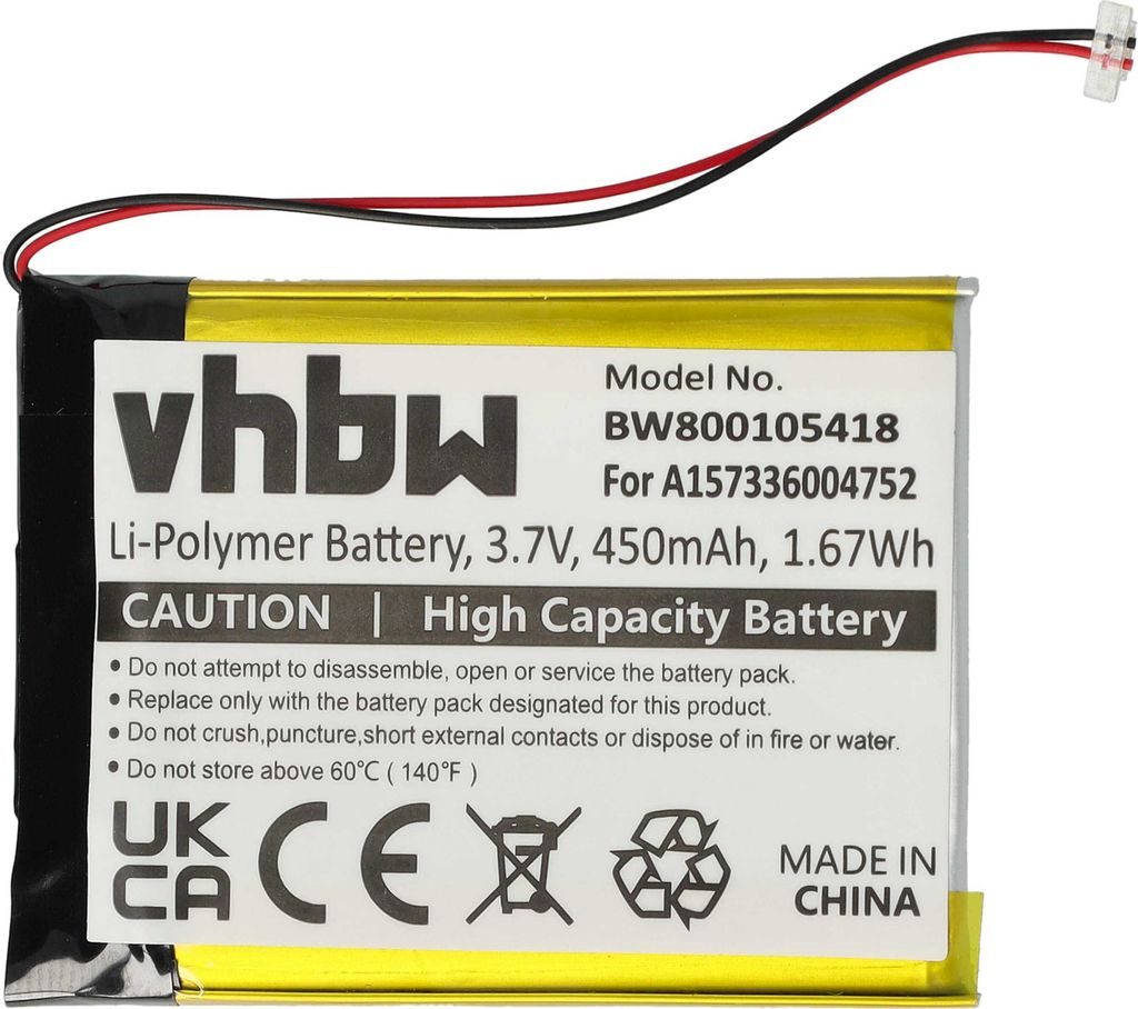 vhbw Akku kompatibel mit Samsung YP-T10JAGY, YP-T10JAB, YP-T10JAU, YP-T10JARY, YP-T10J, YP-T10 MP3-Player Musik Player (450 mAh, 3,7 V, Li-Polymer)
