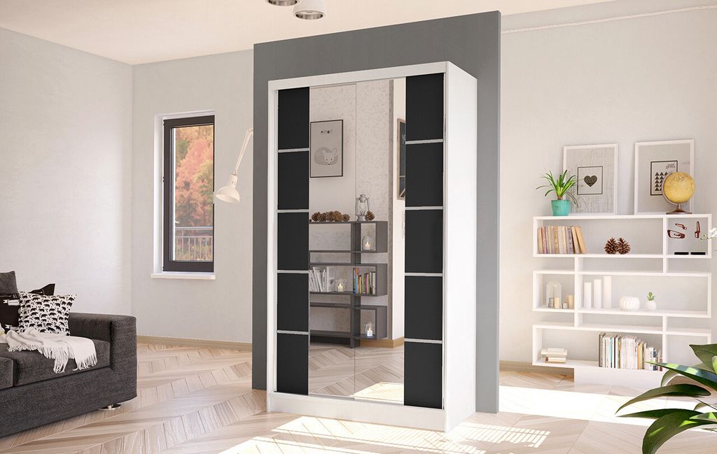 Eleganter Kleiderschrank ARINI 5 – Breite 100 cm, weiß / schwarz
