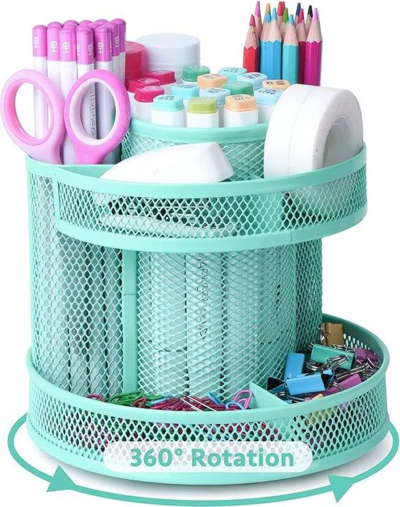 Rangement de bureau pivotant vert pour fournitures de classe