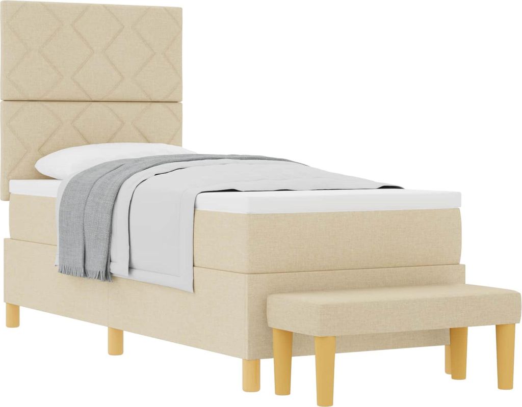 vidaXL Boxspringbett mit Kissen mit Kopfteil Creme 200 x 80 cm Stoff