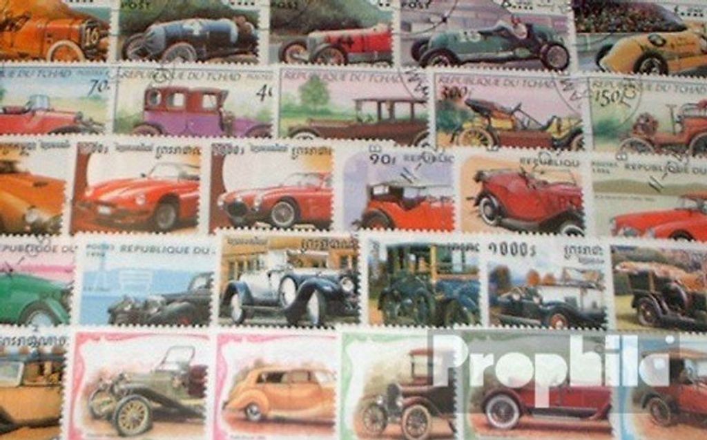 Briefmarken Motive 100 verschiedene Oldtimer Autos Marken